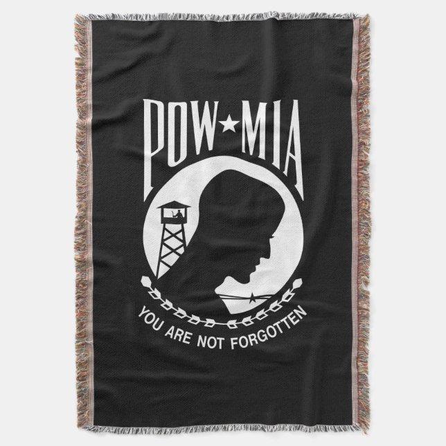 POW MIA Flag: Missing Soldiers of Vietnam War, WW2 Throw Blanket (Front Vertical)