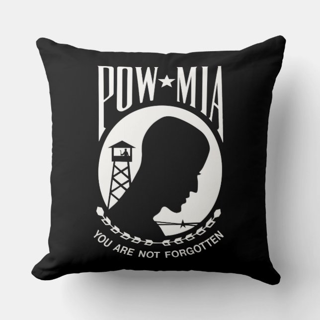 POW MIA Flag: Missing Soldiers of Vietnam War, WW2 Throw Pillow (Front)