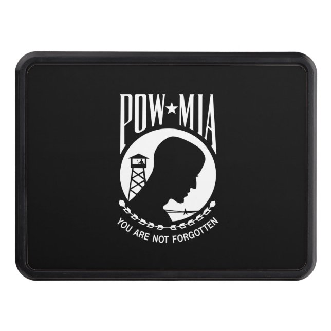 POW MIA Flag: Missing Soldiers of Vietnam War, WW2 Trailer Hitch Cover (Front)
