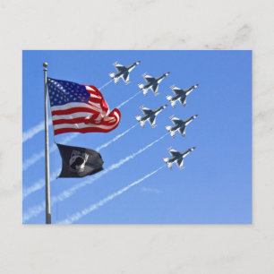 POW MIA Flag with Old Glory & The Thunderbirds Postcard