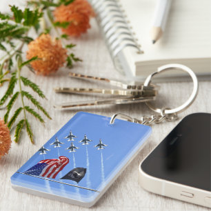 POW MIA Flag with USA Flag & The Thunderbirds Keychain