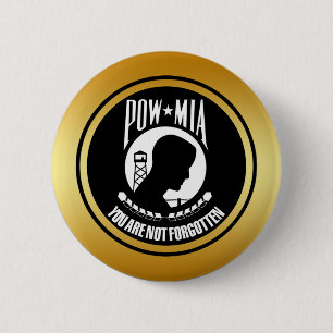 POW MIA - GOLD FRAME 2 INCH ROUND BUTTON