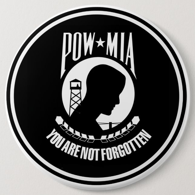 POW MIA MILITARY HEROES GEAR 6 INCH ROUND BUTTON (Front)