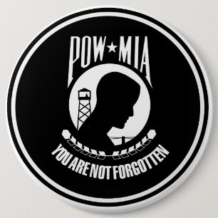 POW MIA MILITARY HEROES GEAR 6 INCH ROUND BUTTON