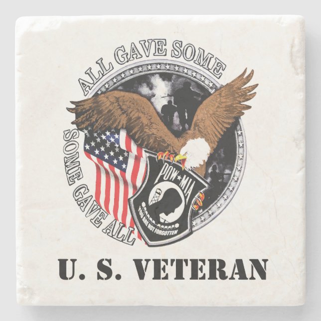 POW-MIA Patriotic Military Veteran Stone Coaster (Front)