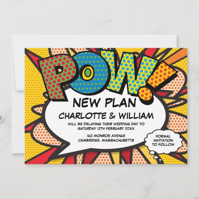 POW Postponed Change of Date Comic Book Pop Art Save The Date (Front)