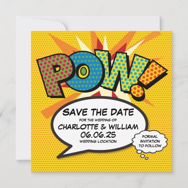POW Save the Date Fun Retro Comic Book Pop Art (Front)