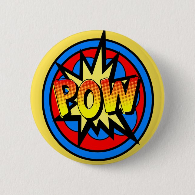 Pow Superhero Cartoon Button (Front)