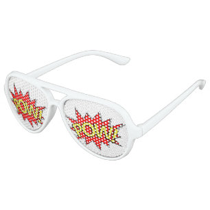 POW! - Superhero Comic Book Red/Yellow Bubble Aviator Sunglasses