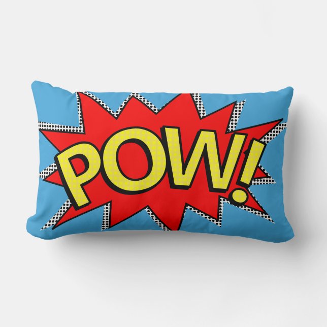 "POW!" Superhero Comic Book Red/Yellow Bubble Lumb Lumbar Pillow (Front)