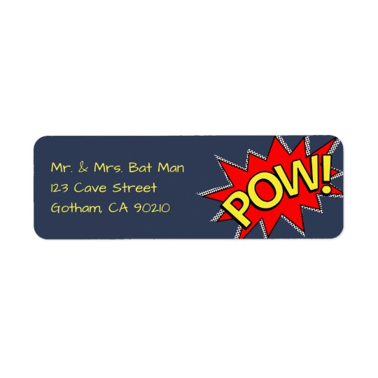 POW! - Superhero Comic Book Style Red/Yellow/Blue Return Address Label