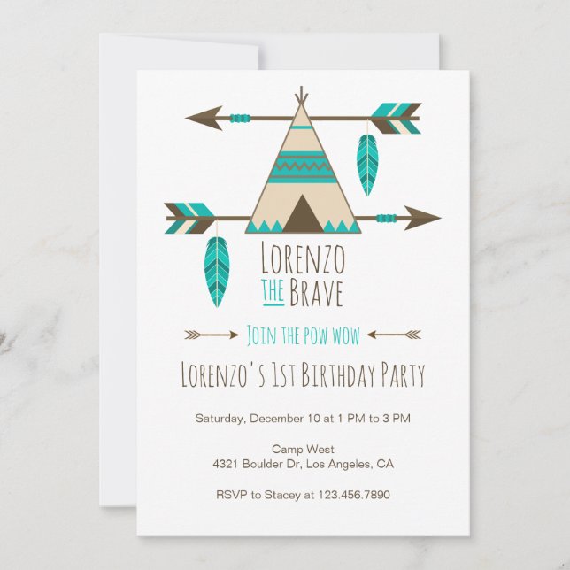Pow Wow Tribal Birthday Party Invitation (Front)