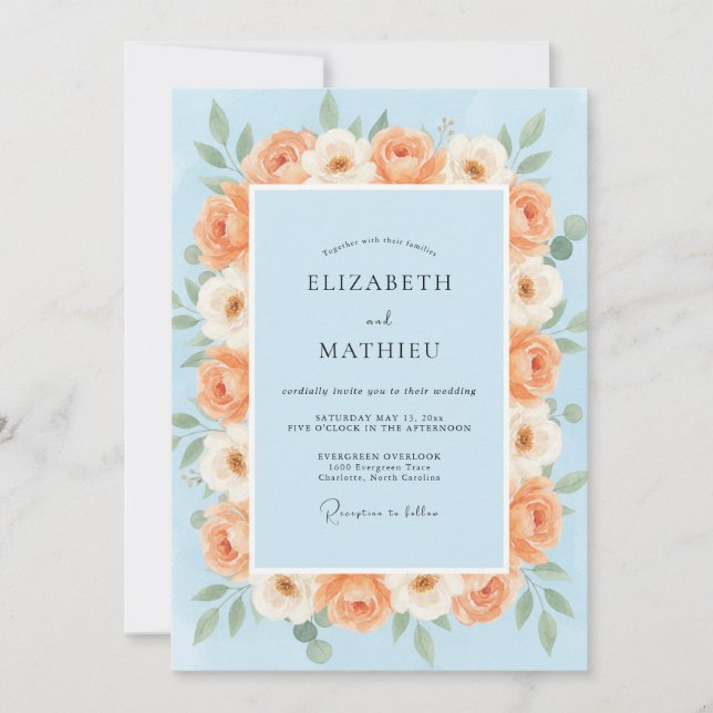 Powder Apricot Rose Wedding Invitation (Front)
