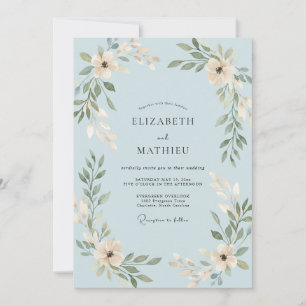 Powder Azure Leaf Wedding Invitation