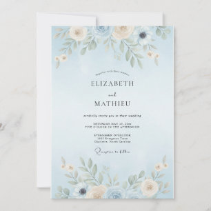 Powder Azure Leafy Wedding Invitation