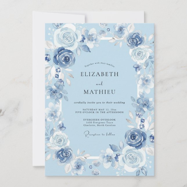 Powder Azure Petal Wedding Invitation (Front)