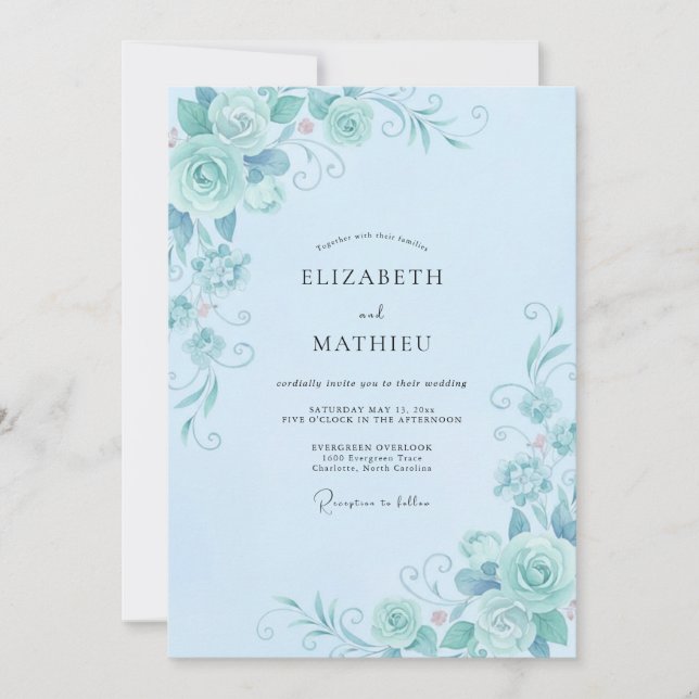 Powder Azure Vine Wedding Invitation (Front)