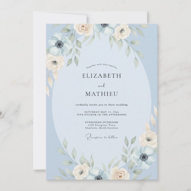 Powder Azure Watercolor Wedding Invitation (Front)