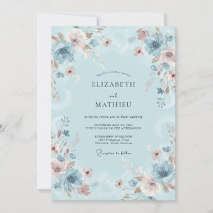 Powder Azure Wildflower Wedding Invitation