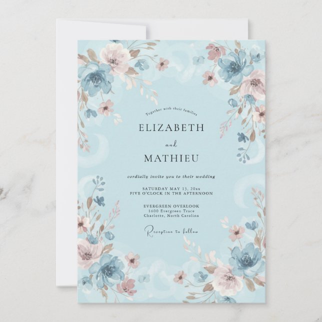 Powder Azure Wildflower Wedding Invitation (Front)