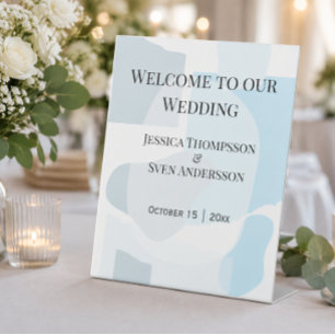Powder Blue Abstract Wedding Welcome  Pedestal Sign