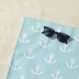 Powder Blue and White Anchor Pattern Beach Towel