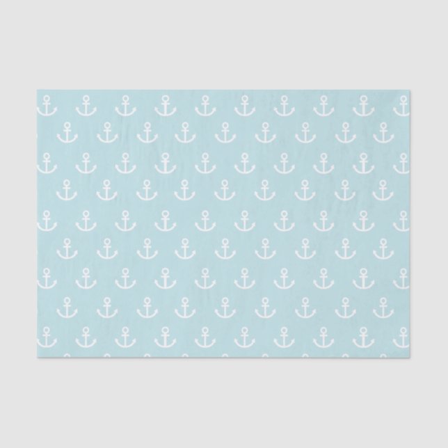 Powder Blue and White Anchor Pattern Tissue Paper (Front)