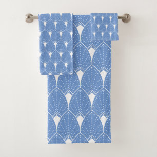 Powder blue and white Art Deco pattern 2 Bath Towel Set