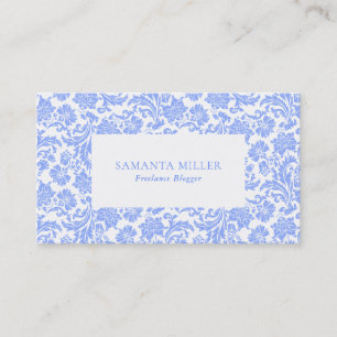 Powder Blue And White Floral Damas Pattern Business Card