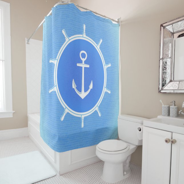 Powder Blue and White nautical anchor and wheel (In Situ)