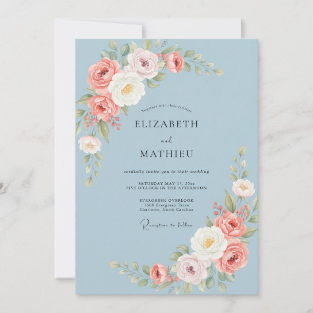 Powder Blue Antique Rose Wedding Invitation (Front)