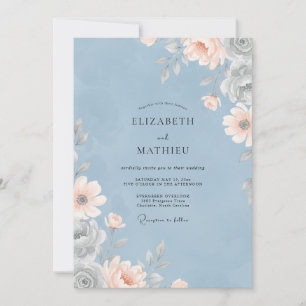 Powder Blue Apricot Leaf Wedding Invitation