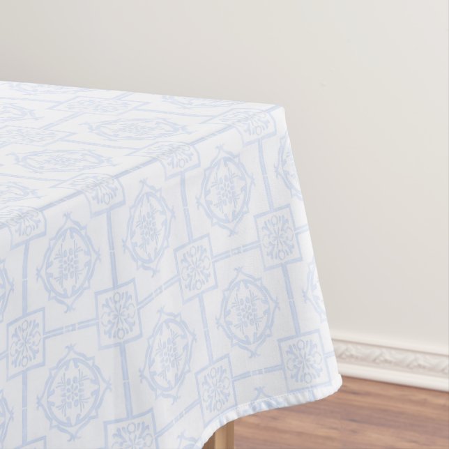 Powder Blue Bamboo Asian Pattern Tablecloth | Eleg (In Situ)