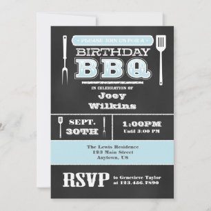 Powder Blue BBQ Birthday Chalkboard Invitation