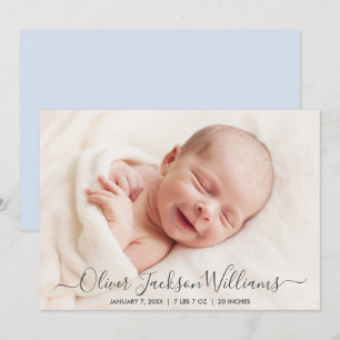 Powder Blue Birth Announcement Photo Card