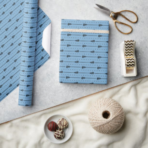 Powder Blue Black Sticks and Dotted Lines Pattern Wrapping Paper