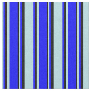 Powder Blue, Blue & Black Coloured Stripes Pattern Fabric