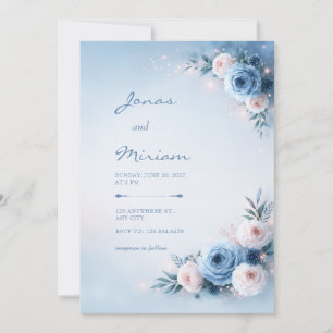 Powder Blue Blush Floral Glow Wedding Invitation
