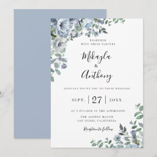 Powder Blue Botanical Floral Wedding Invitation