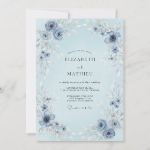 Powder Blue Botanical Watercolor Wedding Invitation