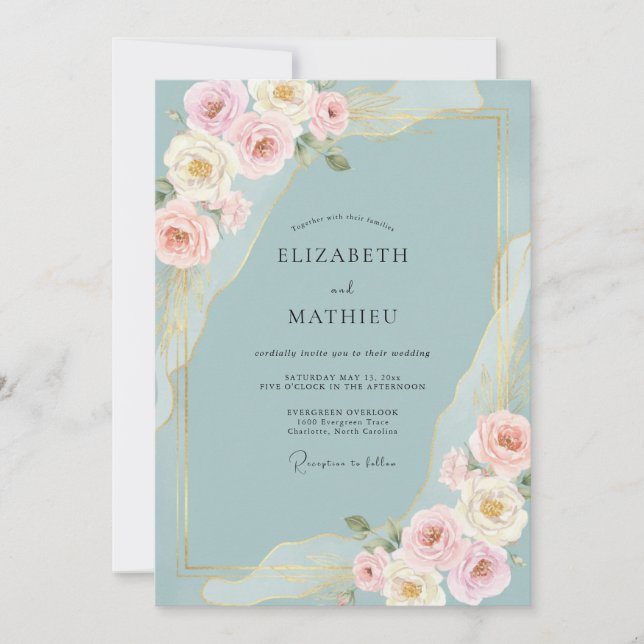 Powder Blue Botanical Wedding Invitation (Front)