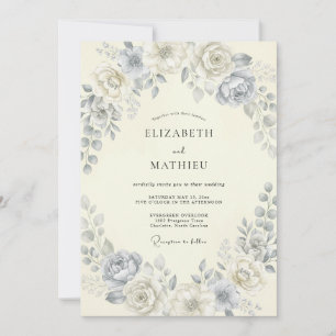 Powder Blue Botanical Wreath Wedding Invitation
