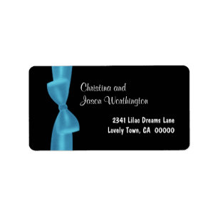 Powder Blue Bow Monogram Wedding Black Background Label