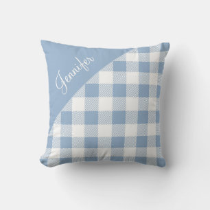 Powder Blue Buffalo Plaid Check Pattern Name Throw Pillow