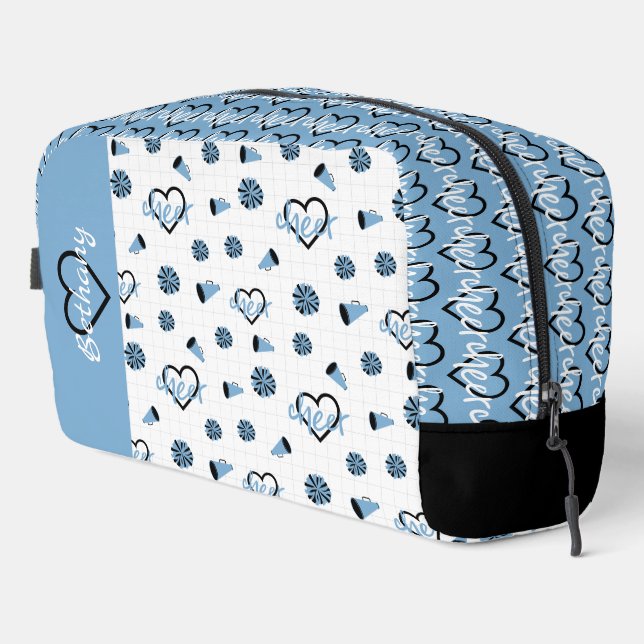 Powder Blue Cheer Hearts, Pom Poms, Megaphone Dopp Kit (Right Corner)