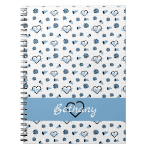 Powder Blue Cheer Hearts, Pom Poms, Megaphone Notebook