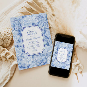 Powder Blue Chinoiserie Floral Bridal Shower Invitation