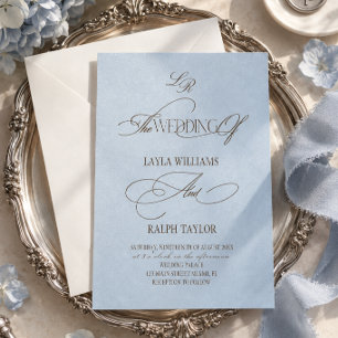Powder Blue & Chocolate Brown Monogram Wedding Invitation