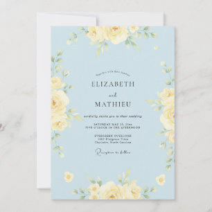 Powder Blue Dainty Rose Wedding Invitation
