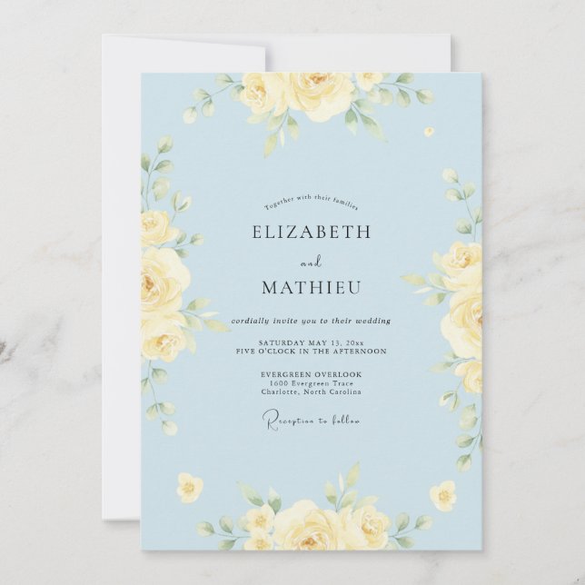 Powder Blue Dainty Rose Wedding Invitation (Front)